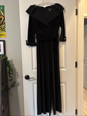 Jessica Howard Black Long Sleeve Draped Waist Maxi Dress